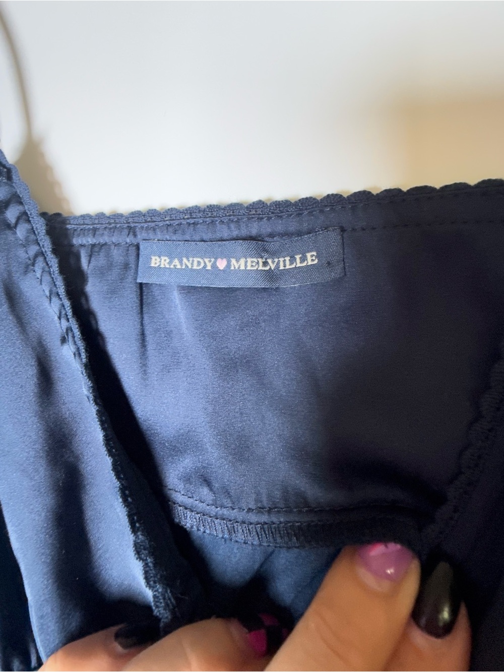 Brandy Melville Navy Satin Babydoll Cami Coquette Y2K Balletcore Top Small - Picture 8 of 12